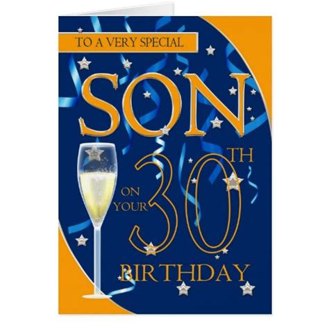 30th Birthday Son Champagne Glass Greeting Cards Zazzle