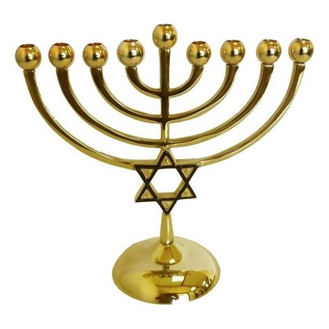 Y Karshi Gold Colored Aluminum Hanukkah Menorah With Star Of David