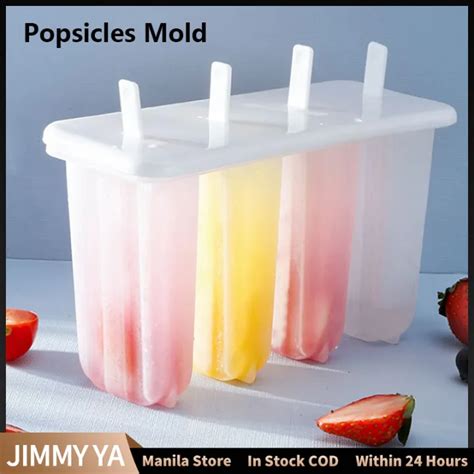 4 Cell Popsicles Molds With Sticks Reusable Ice Cream Container Easy