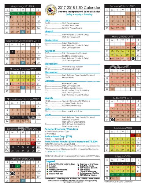 Socorro Independent School District Calendars El Paso Tx