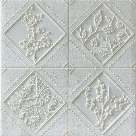 Dundee Decos Off White Flowers In Rhombus 3d Wall Panel Peel And