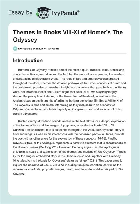 Themes In Books Viii Xi Of Homers The Odyssey 2276 Words