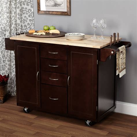 Tms Country Kitchen Cart With Wood Top Espresso