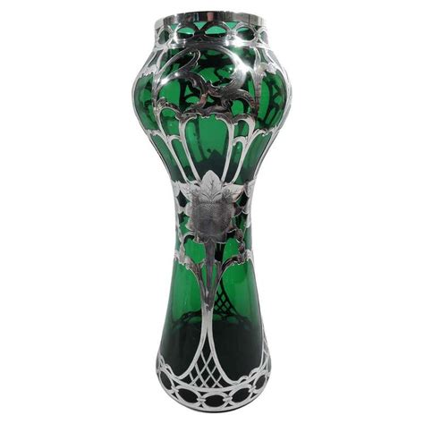 Art Nouveau Green Glass Silver Overlay Vase C 1900 For Sale At 1stdibs