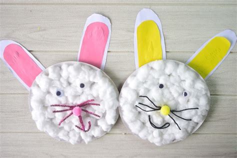 Paper Plate Easter Bunny With Cotton Balls Craft