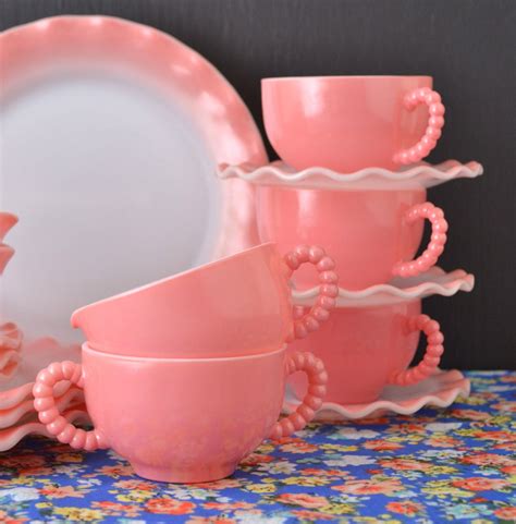 Hazel Atlas Pink Crinoline Dinnerware Set Pink Ruffle Etsy