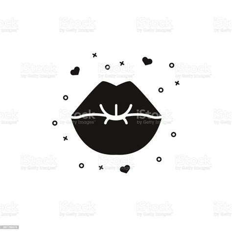 Kissing Lips Black Silhouette Icon Sign On Isolated Background Woman