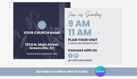 Church Invite Card Square Invitation Church Invitation Editable