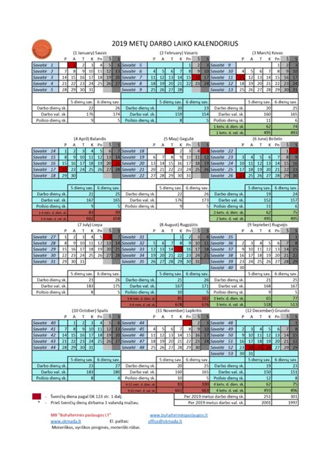 2019 metų darbo laiko kalendorius - MB 
