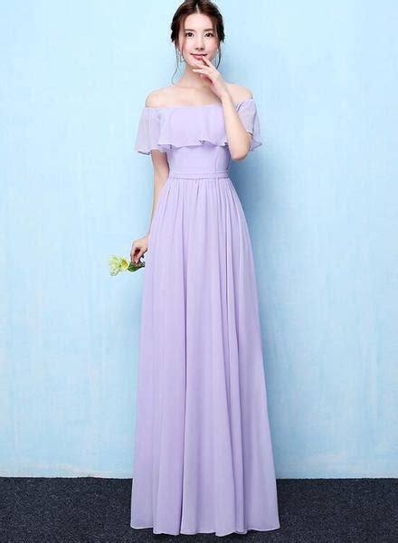 Light Purple Chiffon Off Shoulder Long Bridesmaid Dress Elegant Party