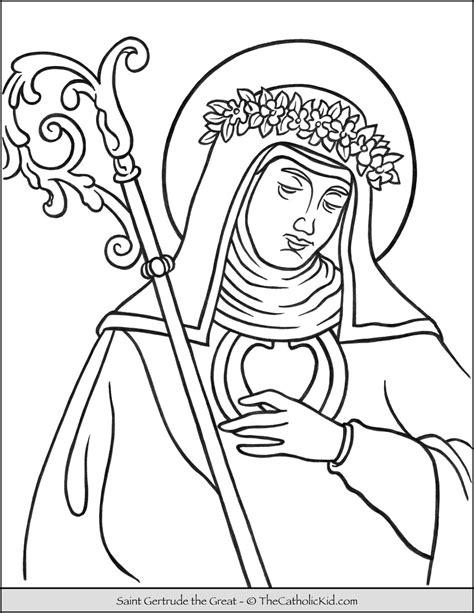 Saint Gertrude the Great Coloring Page - TheCatholicKid.com