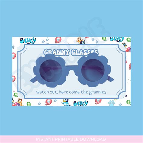 bluey party favors granny glasses bluey printable game bluey etsy