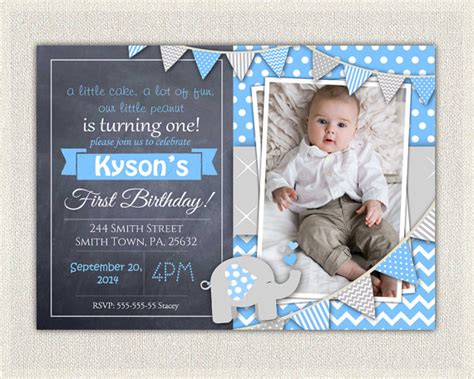 Invitation card editable wedding invitation templates free download. Elephant Boys Blue Grey 1st Birthday Invitation / Download
