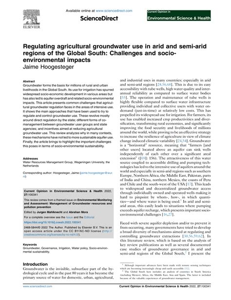 Pdf Regulating Agricultural Groundwater Use In Arid And Semi Arid