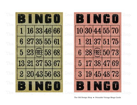 Bingo Cards Printable Vintage Ephemera Pink And Green Digital Etsy