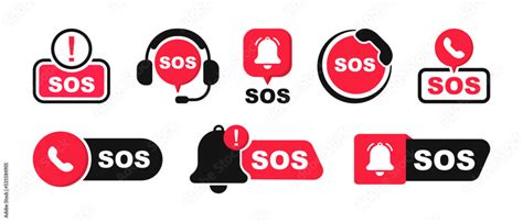 Grafika Wektorowa Stock Sos Icon Set Emergency Signs Collection Sos