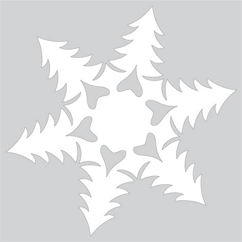 Paper Snowflake Pattern With Christmas Trees Cut Out Template Free