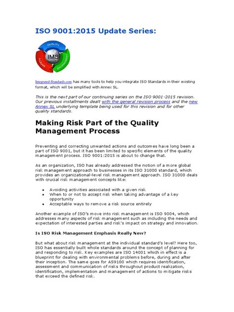 Iso 9001 2015 Risk Assesment Pdf Risk Management Iso 9000