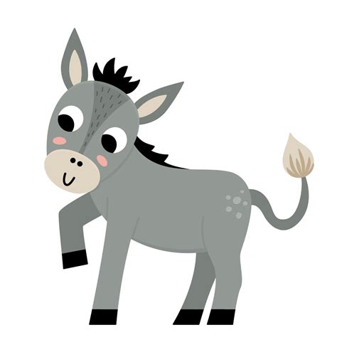 Vector Donkey Icon Cute Cartoon Burro Illustration For Kids Farm