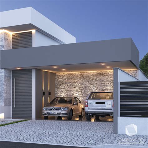 Two Cars Are Parked In Front Of A Modern House With Lights On The