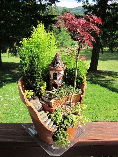 Fairy Gardens Made From Broken Planter Design Swan
