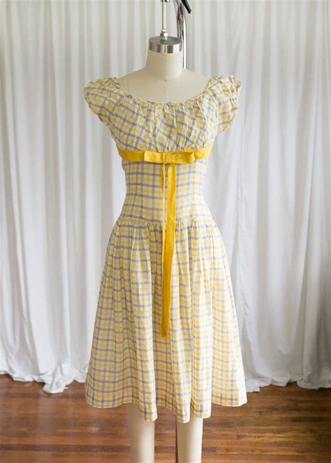 May Day Dress Vintage 50s Dress Yellow Plaid 1950s Dress Etsy