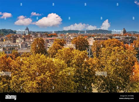 Rome Italy High Angle View City Skyline Timelapse With Autumn Foliage