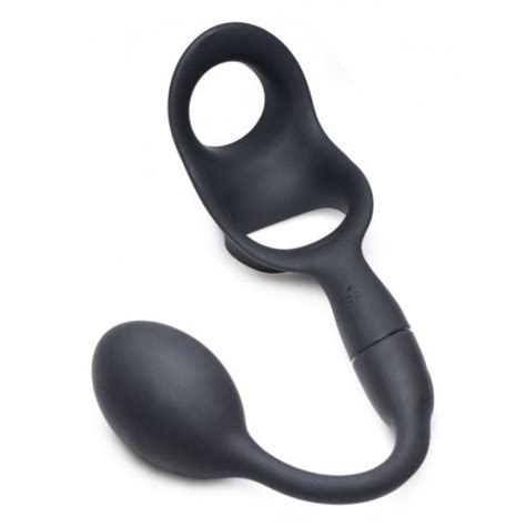 10x P Bomb Remote Control Silicone Cock And Ball Ring With Vibrating Anal Plug Black Sex