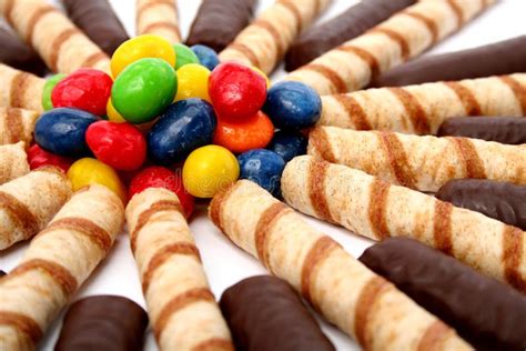 Chocolate Sticks With A Cream And The Multi Coloured Sweets Stock Image