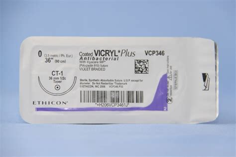 Ethicon Suture Vcp346h 0 Vicryl Plus Antibacterial Violet 36 Ct 1