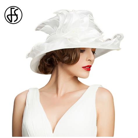 Fs White Hat Women Organza Summer Fedora Wedding Church Hats Black