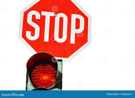 Red Traffic Light And A Stop Sign Stock Image Image Of Traffic