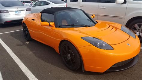Orange Tesla Roadster Spotted Spotted