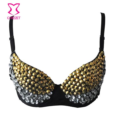 S720 Gold And Silver Beading Rave Bra For Women S Performance Outfit Steampunk Corsets And Bustiers