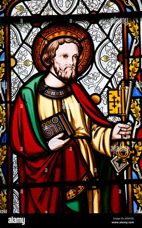 Saint Peter With The Keys To Heaven Stained Glass Window Stock Photo
