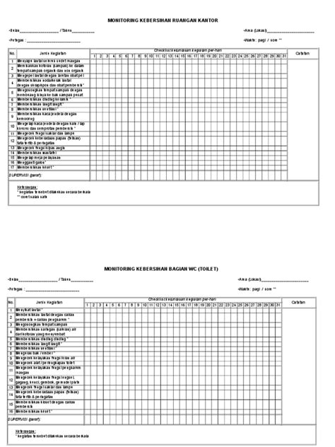 Checklist Kebersihan Kantor Ruang Jawaban