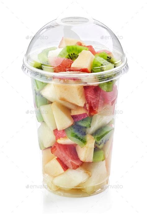 Fresh Fruit Pieces Salad In Plastic Cup Fresh Fruit Fruit Pieces Fruit
