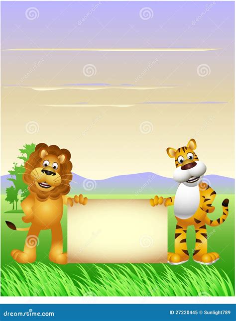 Lion And Tiger Cartoon Stock Illustration Illustration Of Meadow