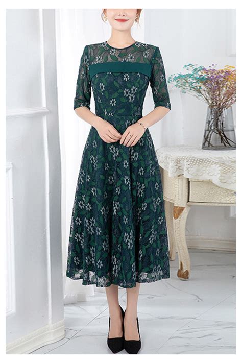 Modest Summer Floral Midi Wedding Guest Dress With Sleeves 744768