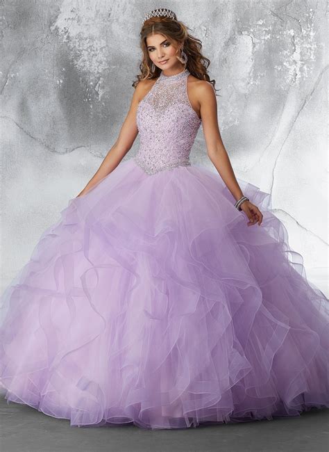 Ruffled Halter Quinceanera Dress By Mori Lee Vizcaya 89189 In 2021 Quinceanera Dresses Purple