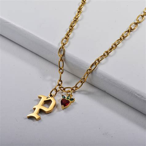 Us 394 Trendy Gold Letter P Pendant With Apple Copper Charm Cable