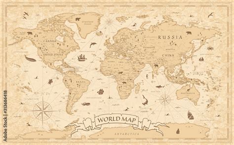 World Map Vintage Old Style Vector Layers Stock Vector Adobe Stock