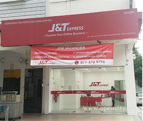 Kepada warga melaka yang berurusan dengan j&t express, terdapat beberapa lokasi disediakan oleh pihak j&t bagi memudahkan untuk pengambilan barang dan perkhidmatan penghantaran di kawasan. J&T Express @ Bukit Jalil - Kuala Lumpur