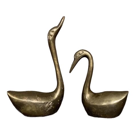 Pair Of Small Vintage Brass Swans Made In India Boho Decor Etsy