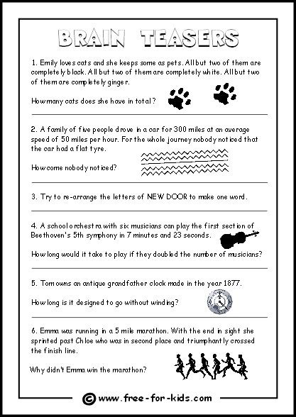 Easy Brain Teasers For Kids Worksheets 99worksheets