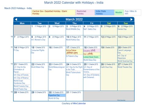 Holidays Calendar 2022 Images