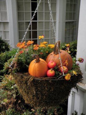 Fall Flowers & Mini Pumpkin Hanging Basket Pictures, Photos, and Images