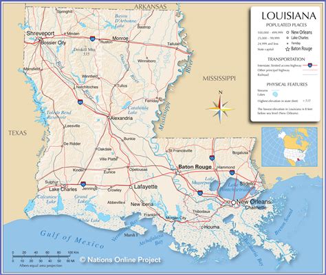 Reference Maps Of Louisiana Usa Nations Online Project