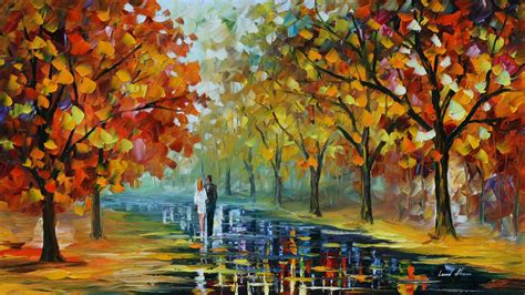 Wallpaper Sunlight Trees Painting Fall Park Couple Path Leonid