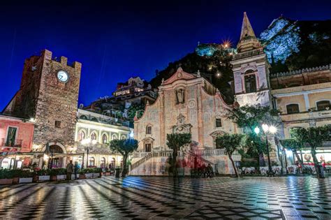 View Over The Main Square In Taormina Stock Photo Image Of Historic
